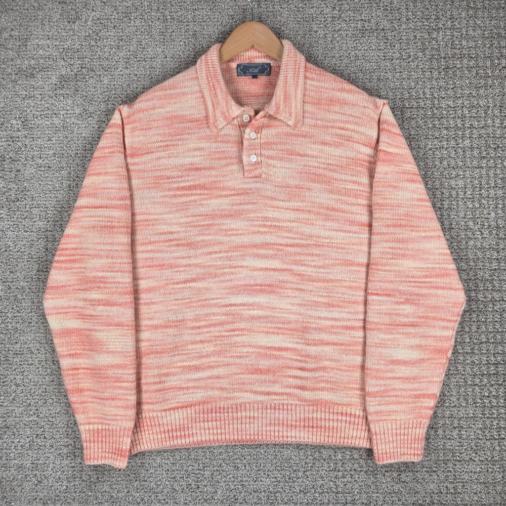Kith Mens Harmon Rugby Space Dye Knit Polo Sweater Orange Pink Large